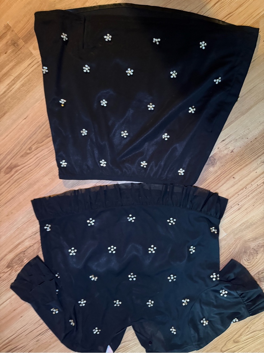 Black Beaded Floral Midi Skirt - Women and top